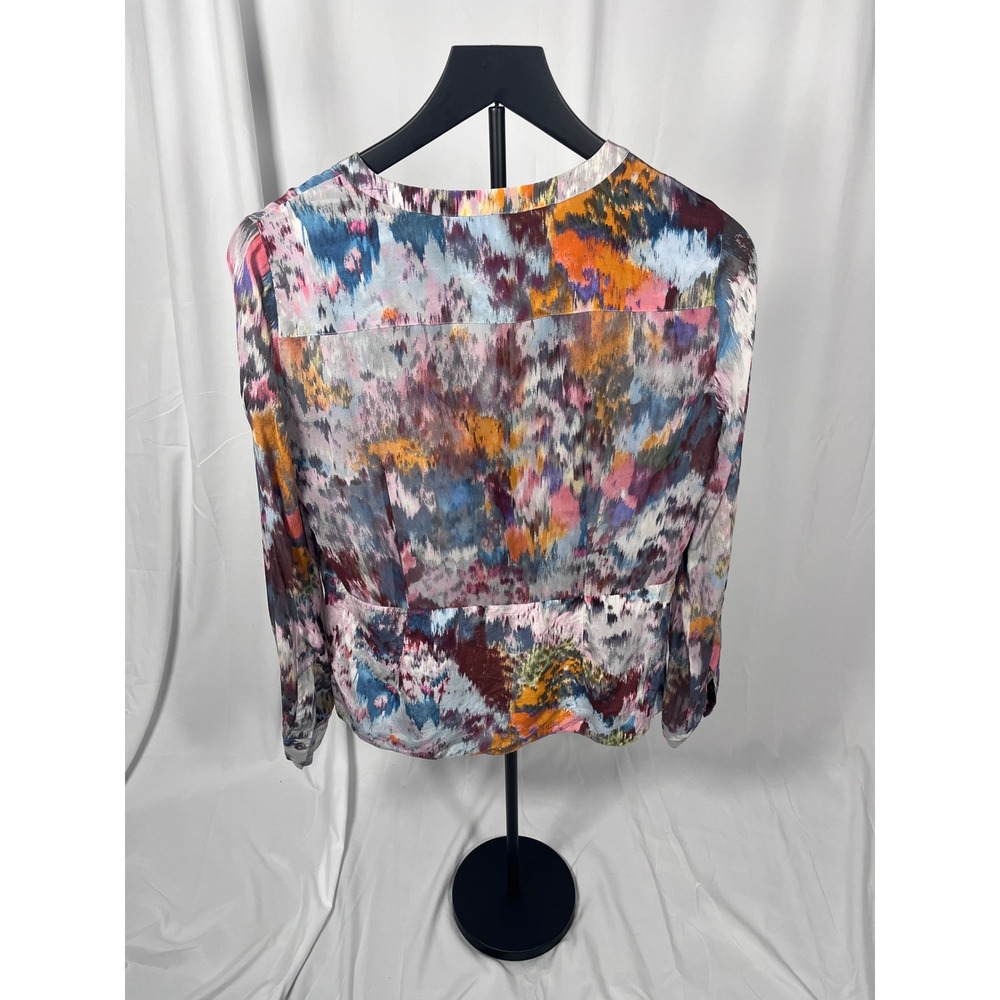 BCBGMAXAZRIA Silk Abstract Print Blouse Size Small Watercolor Long Sleeve Top - Picture 2 of 4